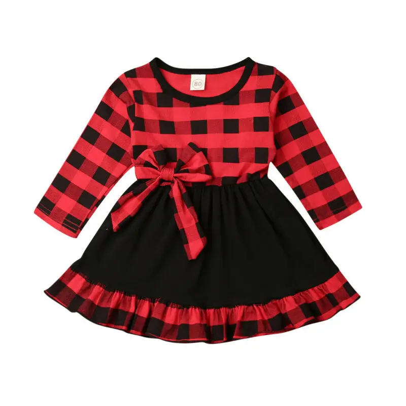 

Emmababy Christmas Dress 2019 Toddler Baby Kid Girl Christmas Clothes Long Sleeve Plaid Party Dress Tutu Dress