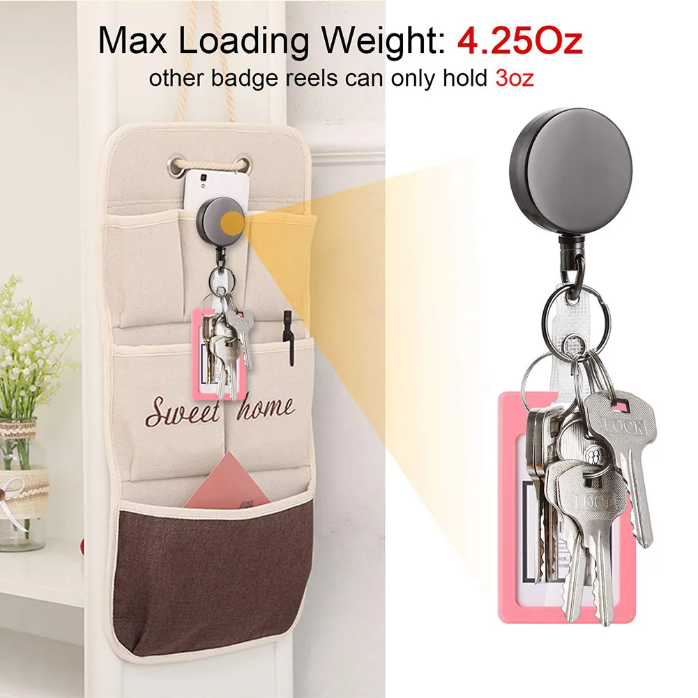 

Newly 2pcs Anti-lost Retractable Buckle Metal Housing 40mm Non-breakable Cord for Keychain 999