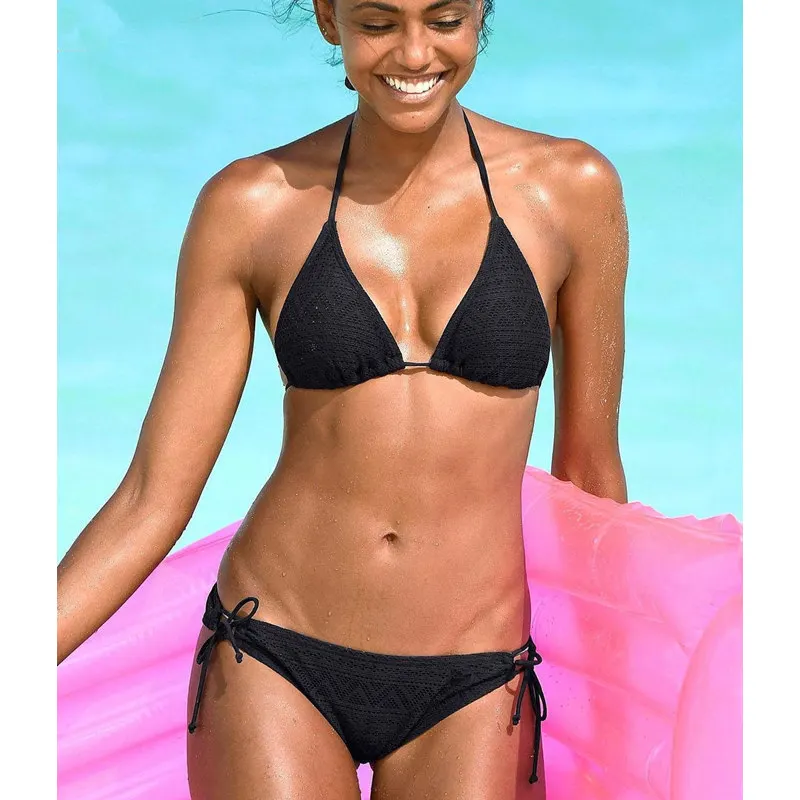 2018 сексуальный женский комплект бикини однотонные черные и белые женские