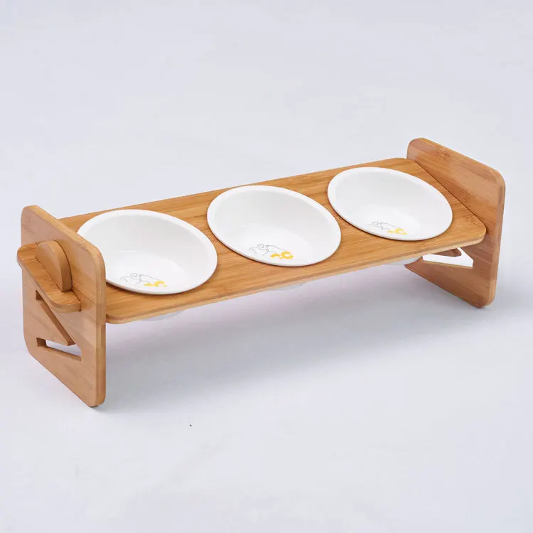 W-Three bowel 1/2/3 миски для кошек и собак миска-кормушка Керамика ПЭТ Еда посуда миска для воды и бамбуковым корпусом противоскользящие товары для домашних животных, собаки кошки кормушки - Цвет: W-Three bowel