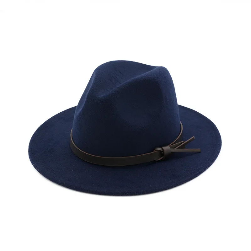 navy blue Одноцветная шляпа с полями, шляпа для путешествий, шляпа-федора, джаз, Панама, шляпы для женщин и девушек 13 - Цвет: navy blue