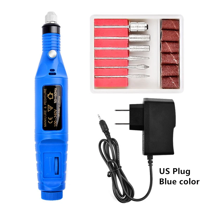 1 Набор, профессиональные электрические наборы для ногтей, Типсы для маникюра, электрическая ручка для дизайна ногтей, педикюр, 6 бит, инструменты для ногтей, мельница, набор, Новинка - Цвет: US Plug-blue