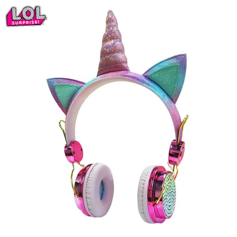LOL surprise doll Unicorn Wired Headphone With Microphone Girls Music Stereo Earphone Computer Mobile Phone Gamer Headset Gift 2 | Игрушки и