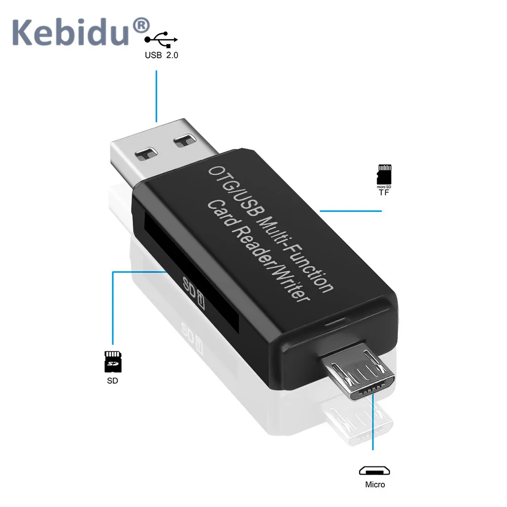 Kebidu 2 в 1 USB адаптер для чтения карт OTG Micro USB кард-ридер USB2.0 TF SD для компьютера удлинители для ноутбука