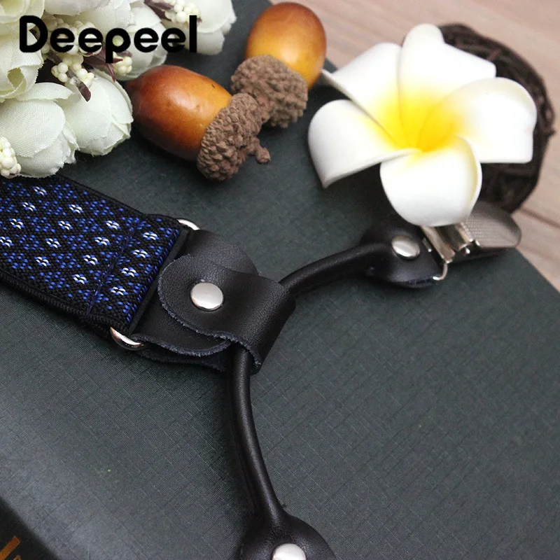 Deepeel 1 шт. 3,5*120 см мужские синие эластичные подтяжки в белый горошек y-образные 4 зажима регулируемые подтяжки для мужчин YB610