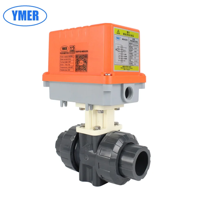 Electric UPVC Ball Valve Loose Joint Double union Connect, AC220V, ABS Electric Plastic Ball Valve