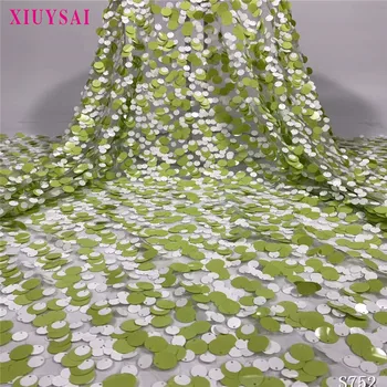 

African big sequins Lace Fabric 2020 Mint Green High Quality Lace French Net Embroidery Tulle Fabrics For Nigerian Party Dress