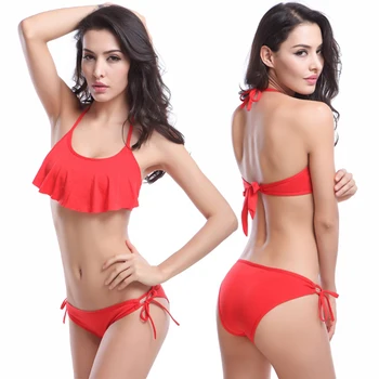 

Hot Sale Flounce Bikini Charming Women Swimwear 2020 Summer Beach Swimsuit Female Strappy Ties Bikini Set