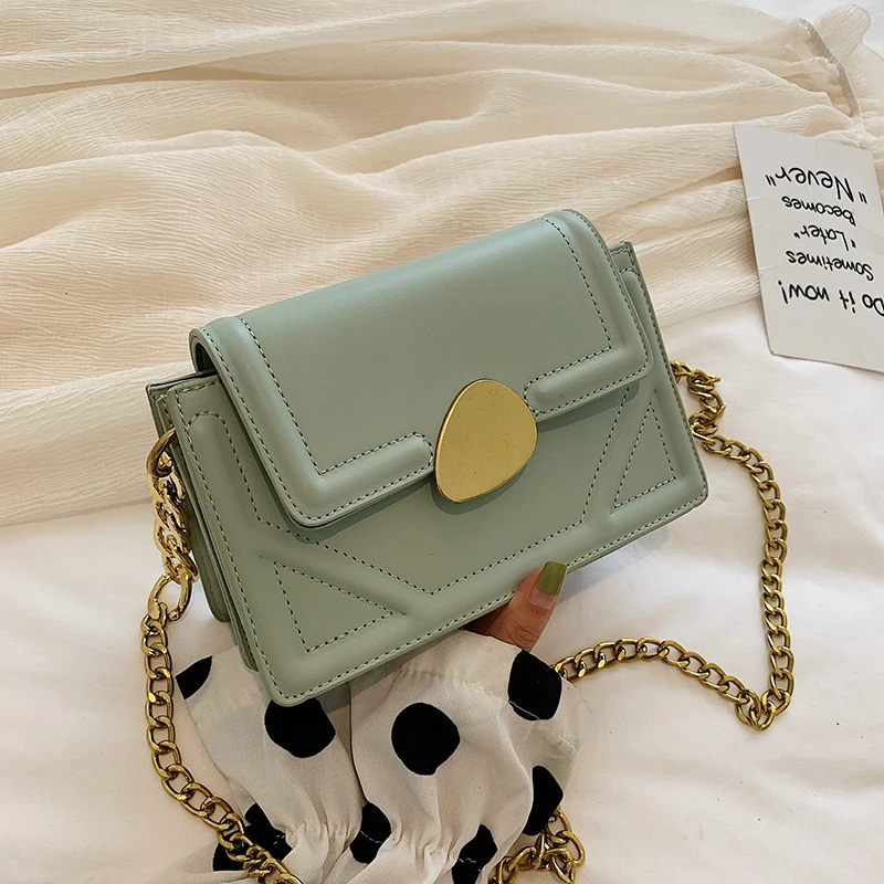 Green Роскошная брендовая квадратная сумка с клапаном модная Новая высококачественная женская дизайнерская сумка из искусственной кожи с цепочкой - Цвет: Green