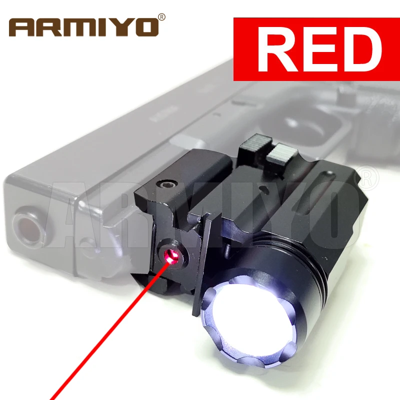 

Armiyo 635-655nm Pistol Down Hang Red Dot Laser Sight Quick Detach 300 Lumens Gun Torch Light Handgun LED Flashlight 3 Modes Low