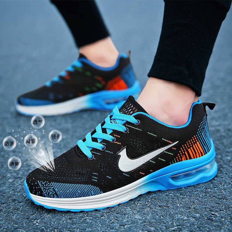 

2019 Summer MEN'S Shoes Fly Netting Surface Athletic Shoes Hollow out Breathable Large Size Air Cushion Casual Running Shoes 36-