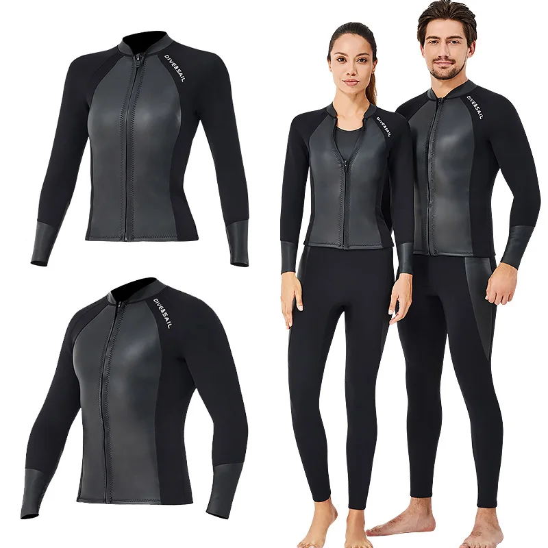 Mens Womens Wetsuits Jacket 2mm Neoprene Wet Suit Top with Front Zipper