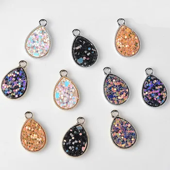 

13*20mm Silver Gold Tone Plated Alloy Charms Colorful Glitter Waterdrop Tear Drop DIY Jewelry Earring Necklace Pendant 100pcs