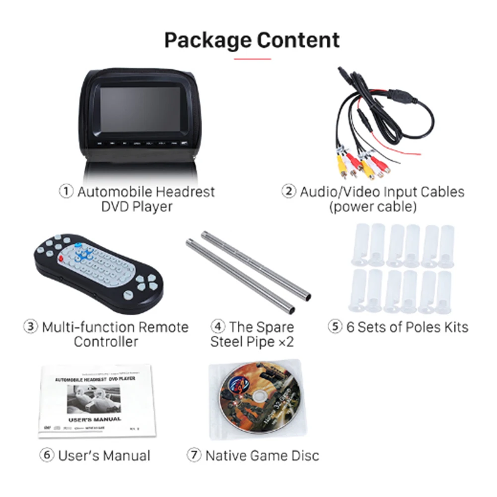 7 дюймов инфракрасный сенсорный экран DVD плеер Динамик HD видео монитор ЖК-дисплей Экран к автомобильному подголовнику USB многофункциональный защитным чехлом на молнии игры регулируемая