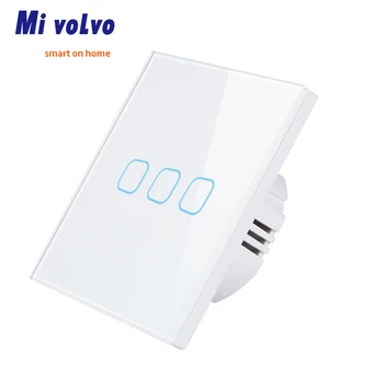 

MIVOLVO touch switch crystal tempered glass panel EU standard AC110V 240V 3gang wall sticker light switch