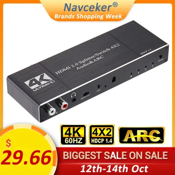

2020 Best 4K@60Hz HDMI 2.0 Switch Remote 4x2 HDMI Switcher Audio Extractor With ARC & IR Switch HDMI 2.0 For PS4 Apple TV HDTV