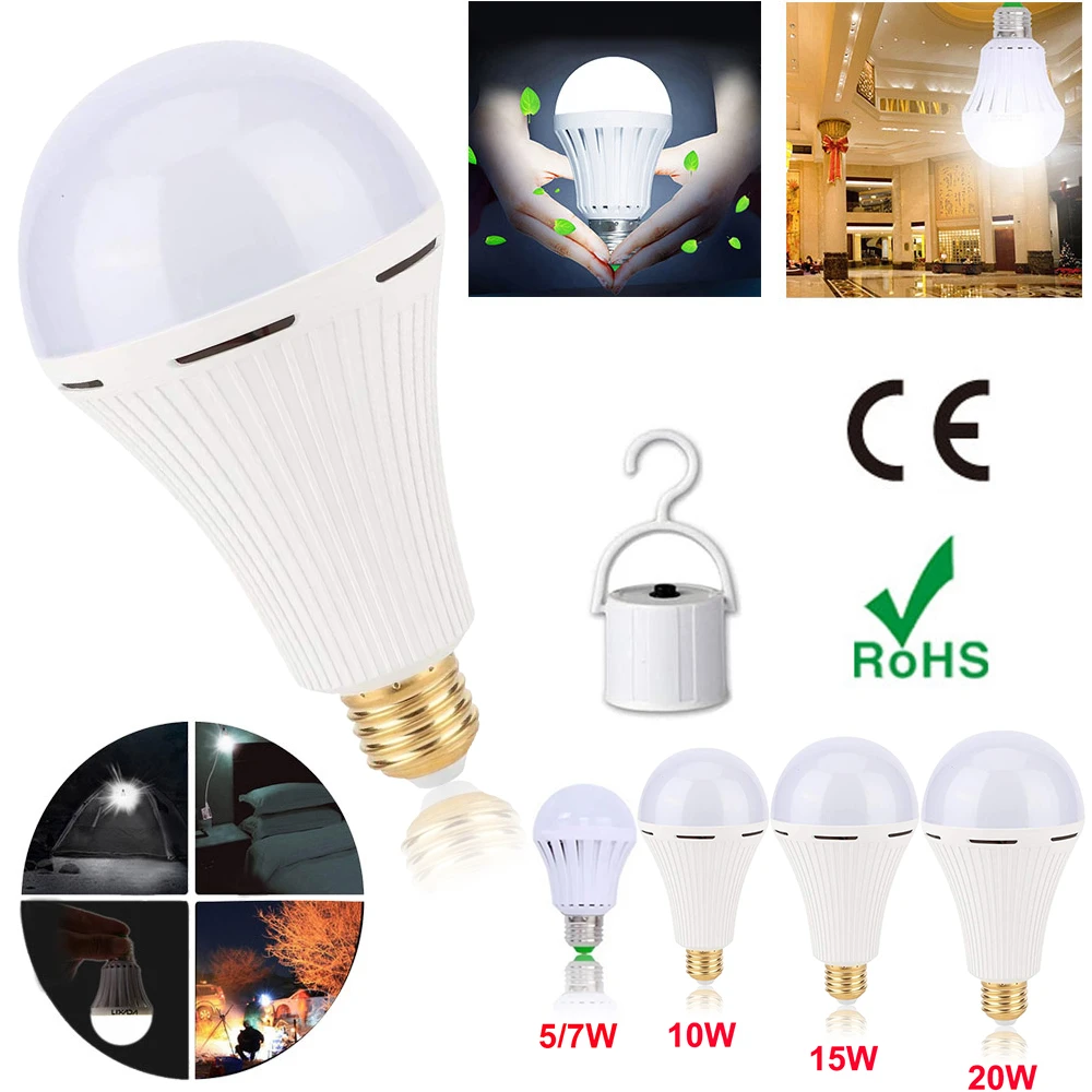 US E27 Emergency LED Light Bulb Rechargeable Intelligent Lamp Magic