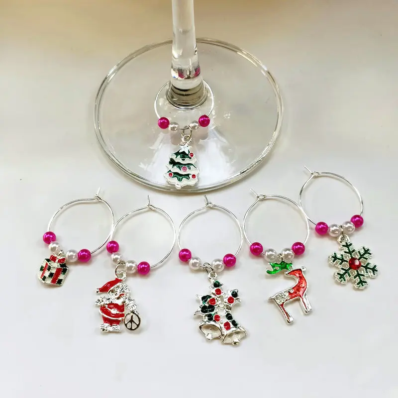 Set of 6PCS Wine charms New Fashion Design Wine Glass Charms Rings Marker Christmas Glass Marker Charms