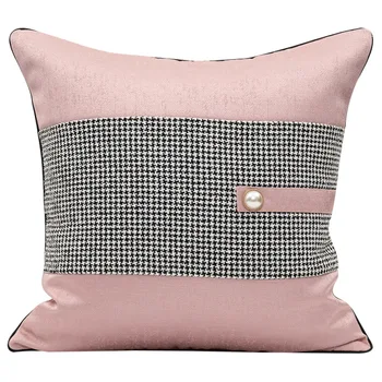 

DUNXDECO Cushion Cover Decorative Pillow Case Simple Modern Fresh Pink Swallow Gird Patchwork Coussin Sofa Chair Bedding Textile