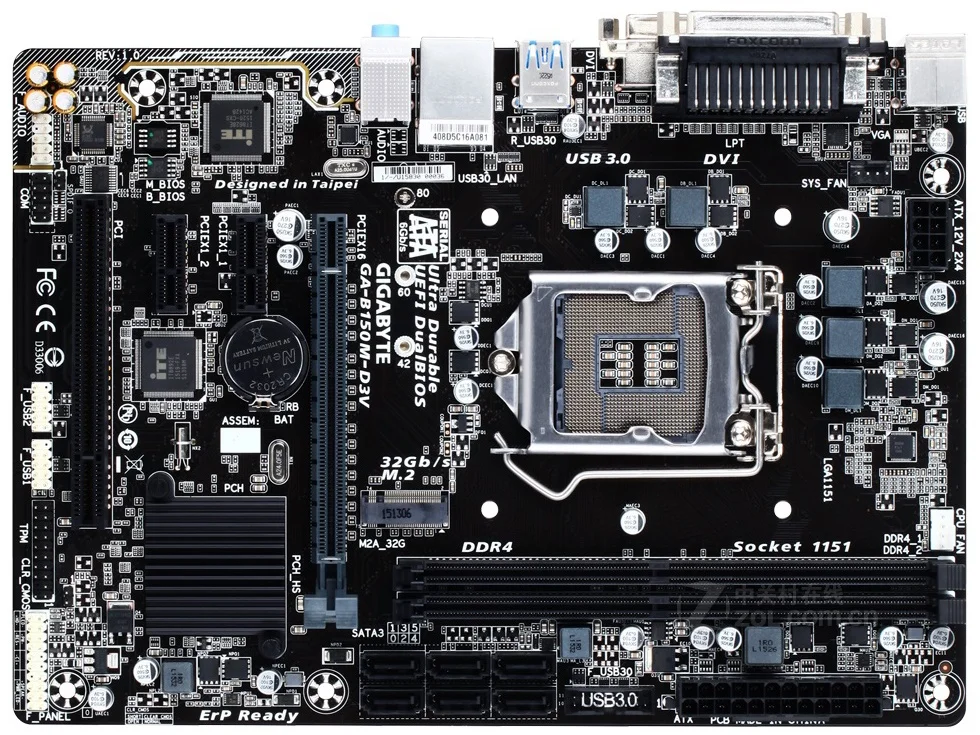 Материнская плата Gigabyte GA-B150M-D3V B150M-D3V B150 LGA 1151 DDR3 32GB SATA3 USB2.0 USB3.0 VGA DVI Micro-ATX