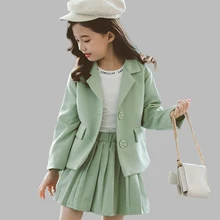 Одежда для девочек; плиссированная юбка и куртка; Одежда для девочек; однотонная верхняя одежда; костюм для девочек; школьная форма; модная детская зимняя одежда