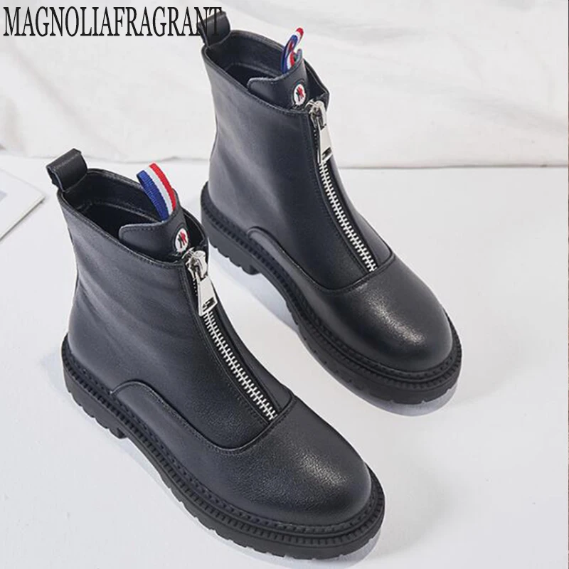 

winter New pattern British style Booties Round head Middle tube boots Front zipper fashion Genuine Leather Women Boots y126