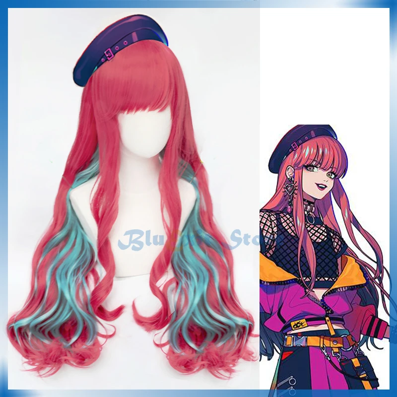 

Paradox Live BAE Anne Faulkner Wig Long Curly Pink Blue Hair Cosplay Lolita Wig Halloween Synthetic Hair