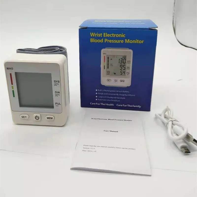 Recargable digital sphygmomanometer blood pressure monitor device Wrist cuff tonometer meter medical equipment machine