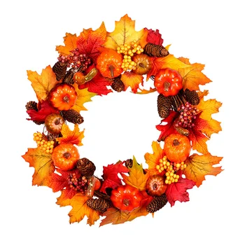 

Fall Wreath 17 Inch Front Door Wreath Christmas Wreath with Leaves and Red Berry Wreath for Autumn Halloween Christmas Pendant