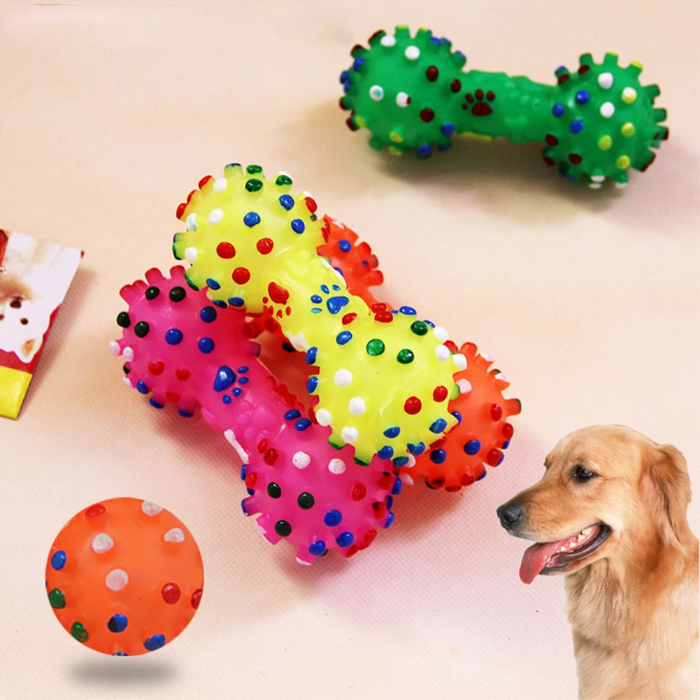 

Squeaky Pet Chew Toy Polka Dot Rubber Dumbbell Sounding Toys Puppy Interactive Biting Toy Pets Cleaning Teeth Molar Toys