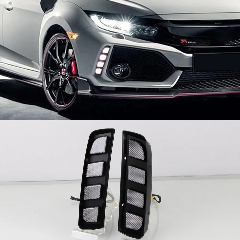 Автомобильные мигающие 2 шт. DRL для Honda Civic type R светодиодные дневные ходовые огни желтый указатель поворота ABS водонепроницаемый
