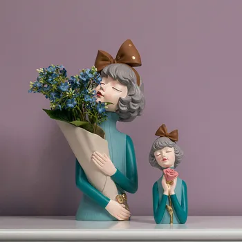 

Modern Resin Cute Girl Statue sculpture crafts Creative flower arrangement Modern Home Decoration accessories Wedding home decor