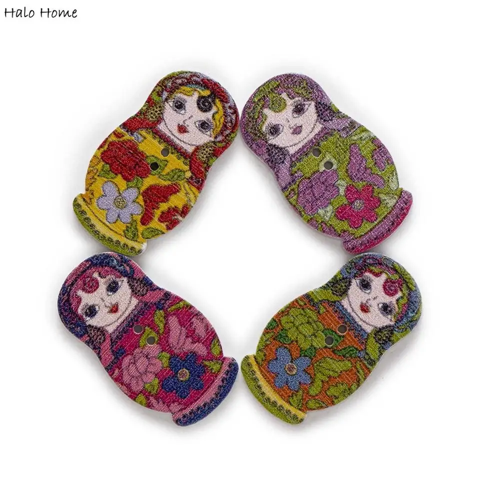 30 шт. 2 стиля Matryoshka смешанные гнездовые девочки деревянные пуговицы для скрапбукинга и шитья ткань ремесла Декор DIY 30x17/30x19 мм