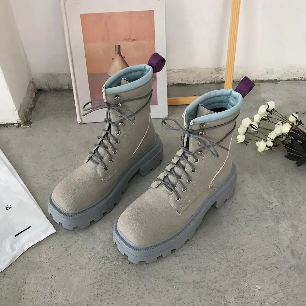 Женские замшевые ботинки на платформе серые ботильоны в готическом стиле