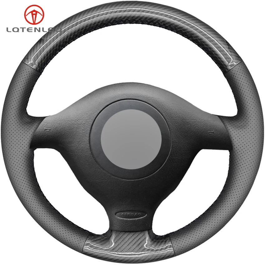 LQTENLEO черный кожаный чехол на руль из углеродного волокна для Volkswagen VW Golf 4 1998-2004 Passat B5 1996-2005 Polo Seat Leo
