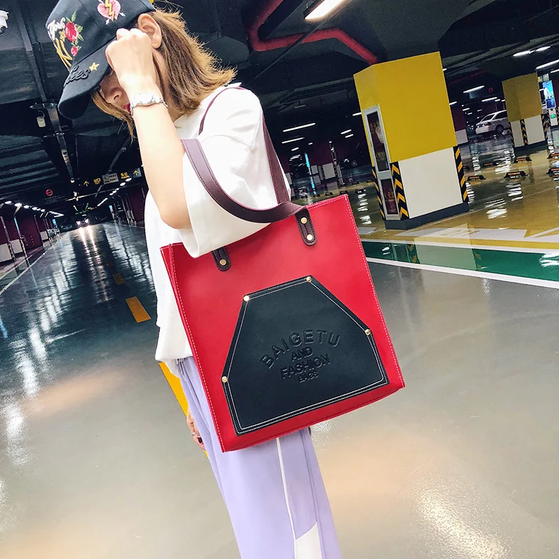 

Korean-style Large-Volume Tote Bag Contrast Color Simple One-Shoulder Diagonal Handbag