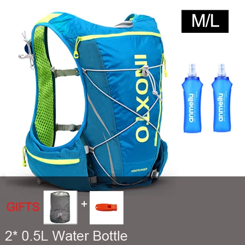 ML blue bag 1L Рюкзак для бега NEWBOLER Trail, 8 л, 10 л, ультра жилет для бега, гидратация, рюкзак для бега, сумка, 500 мл, мягкая фляга - Цвет: ML blue bag 1L