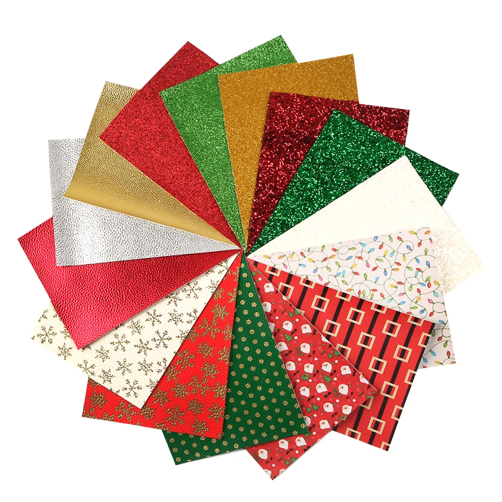 A5 Size Christmas 15Pieces/set Multi-material Synthetic Leather Patchwork Hair Bow Earrings Handbag Phone Case DIY,1Yc8112