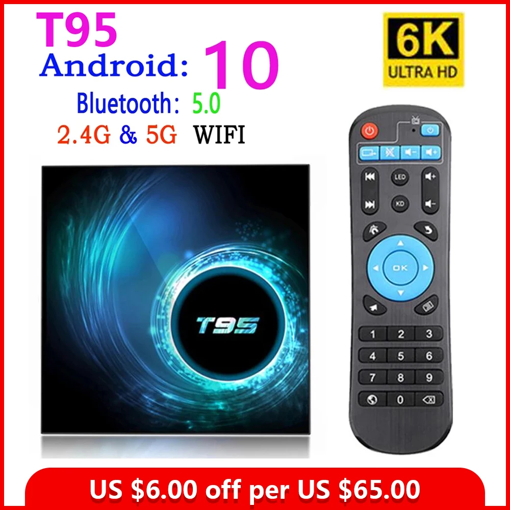 

2020 NEW T95 TV Box Android 10.0 for Youtube HD 6K Android TV Box for Google Voice Assistant Smart TV Box PK H96 MAX X96 H616