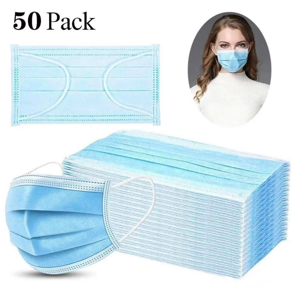 

50PCS Disposable Face Masks 3-Ply Dust Mouth Masks with Elastic Ear Loop Disposable Mask