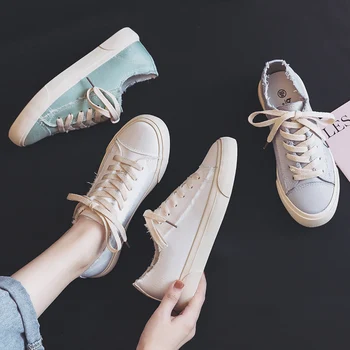 

Women White Shoes 2020 Summer New All-Match Student Girls Sneakers Silk Cloth Sneakers Lace Up Basic Concise Flats Vintage Retro