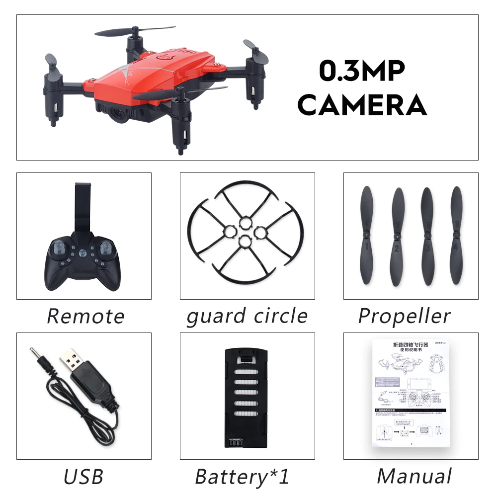 LF602 мини-Дрон с Wifi Hd камерой RC Вертолет Fpv дроны складной Квадрокоптер игрушки с дистанционным управлением для детей - Цвет: Red 0.3P 1B