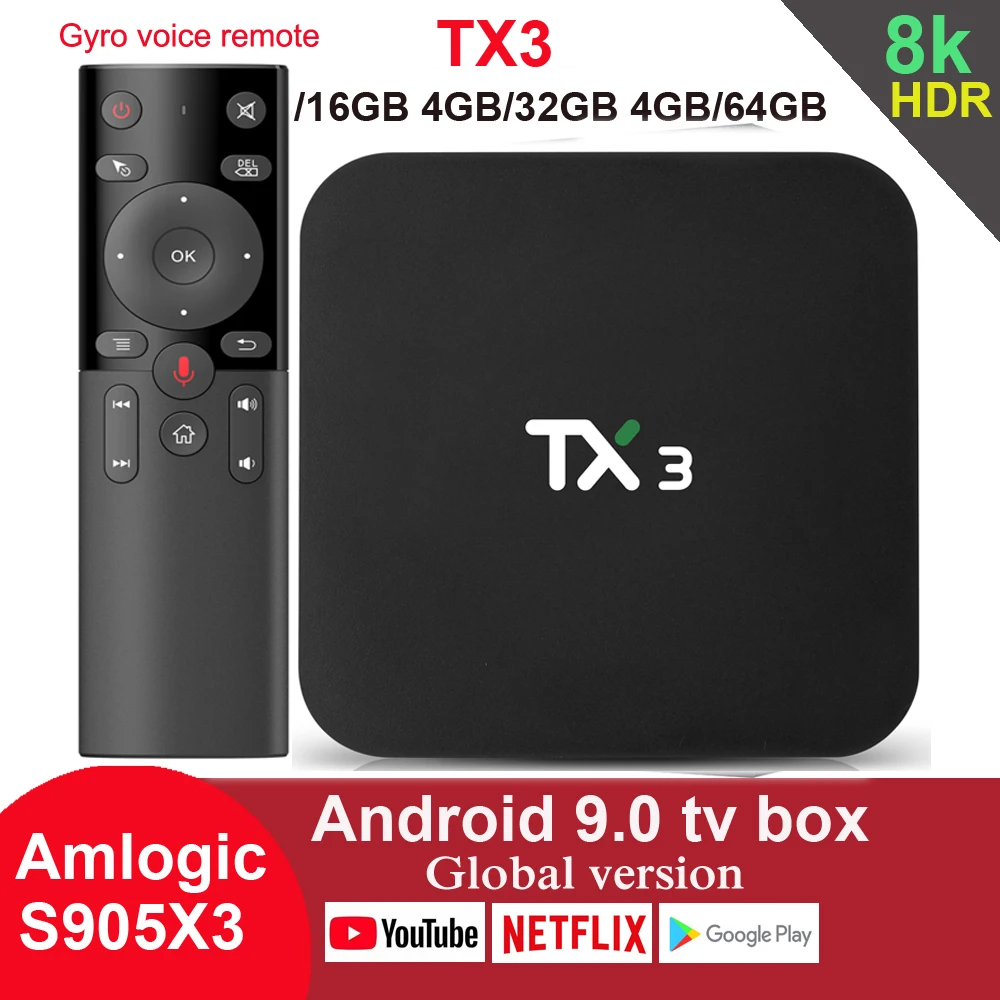 Smart TX3 Android 9,0 tv Box Amlogic S905X3 ram 4 Гб 64 Гб rom 32 Гб 8K 5G Wifi BT4.2 Youtube HDR Google Play Netfilx телеприставка