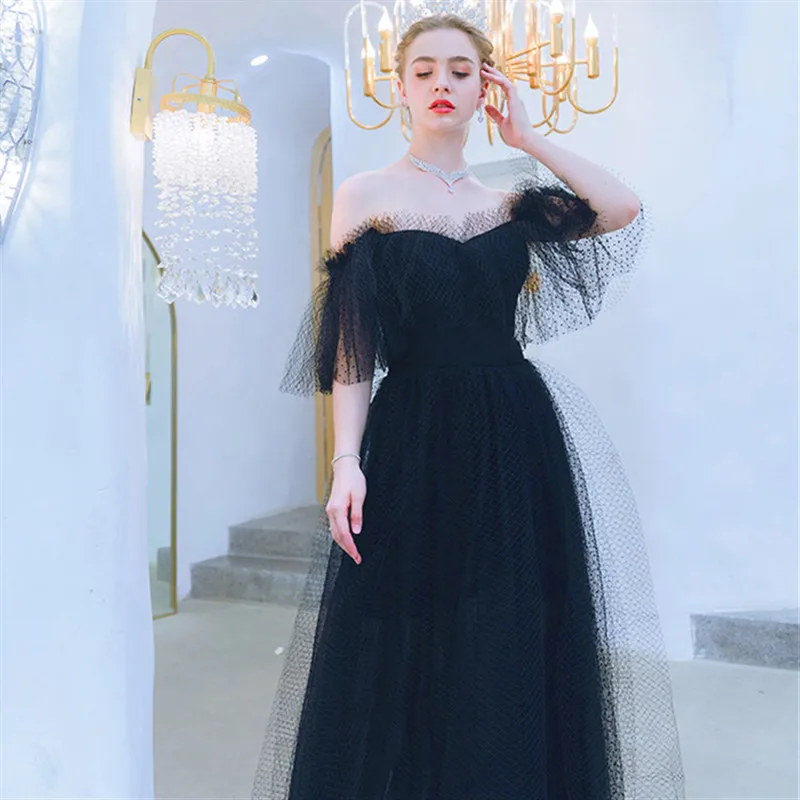 It's Yiiya Evening Dress Black Elegant Sexy Off Shoulder Floor Length Dresses Black Ruffles Party Formal Dresses E918 - Цвет: black