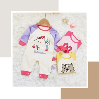 

NQZ016 Newborn Infant a Year of Age Baby Spring and Autumn Long Sleeve Pure Cotton Onesie Baby Rompers Cute Crawling Clothes