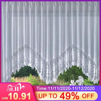 

4 Sizes Romantic Style European Knitted Jacquard Arch Curtain Half Shading White Lace Curtain