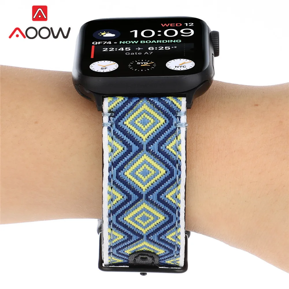 Нейлоновый Плетеный народный стиль ремешок для часов для Apple Watch 40 мм 44 мм 38 мм 42 мм кожаный браслет ремешок аксессуары для iwatch 1 2 3 4