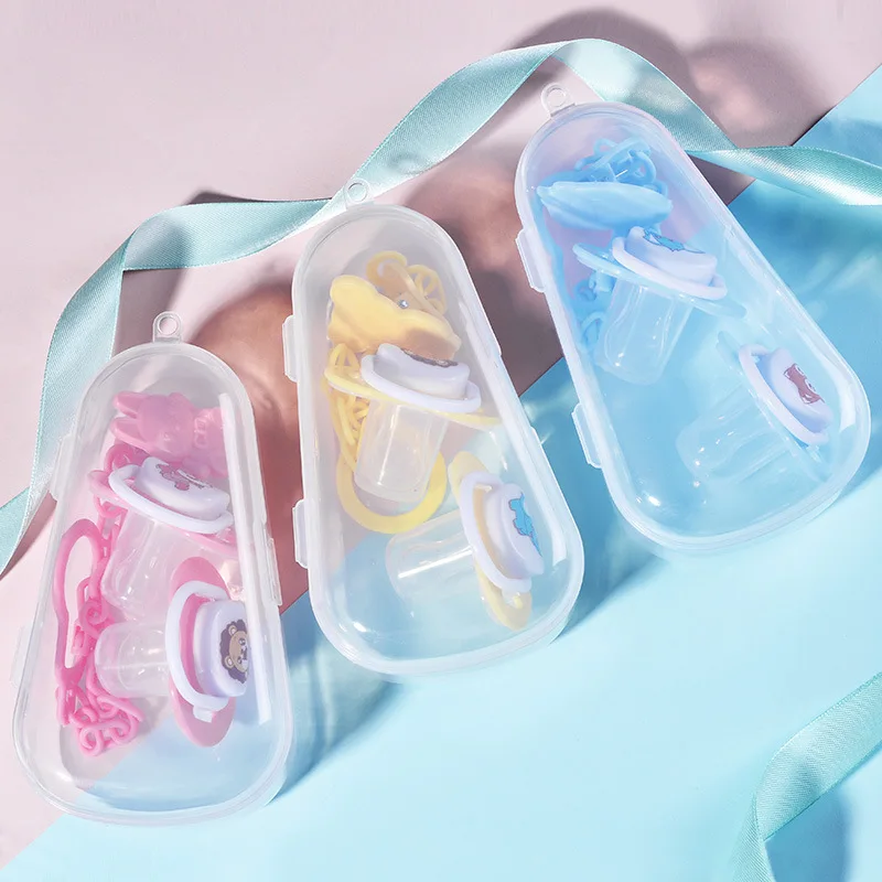 Baby Pacifier Set Silicone Nipple + Chain Combination Baby Sleeping Pacifier 2 Nipple 1 Chain 1 Dustproof Pacifier Storage Box