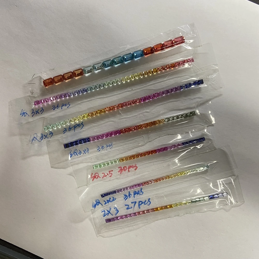 Meisidian 5A Quality 2x3mm Lab Gems Baguette Rainbow Sapphire Gemstnoe Fro Ring Making