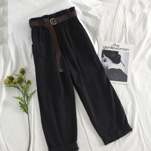 black pants Neploe/корейские новые женские брюки с высокой талией, однотонные прямые брюки карго, Свободные повседневные штаны Harajuku, уличные джоггеры, Pantalon Mujer 90236 - Цвет: black pants